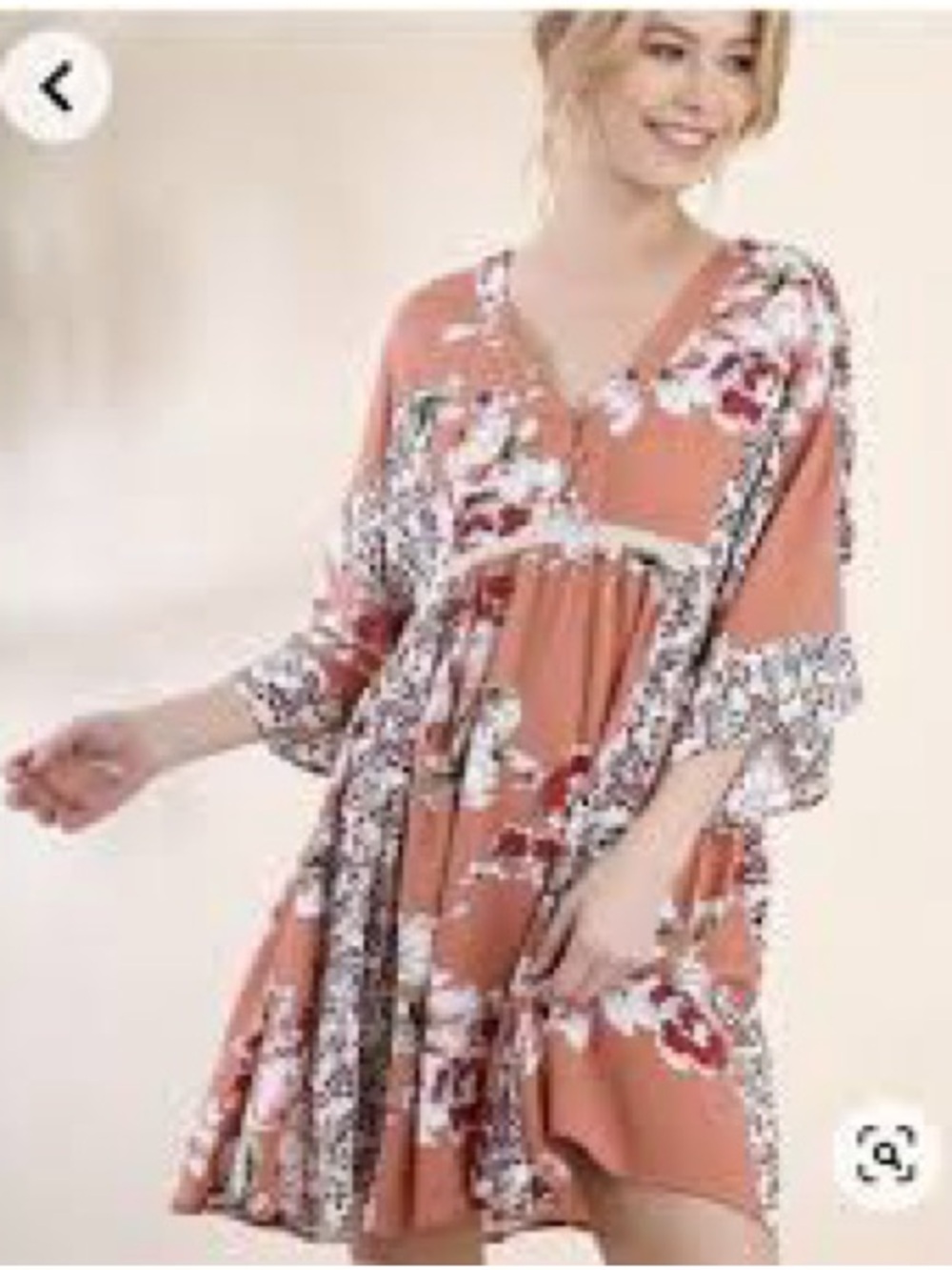 Umgee Rust and White Floral V-Neck Dress